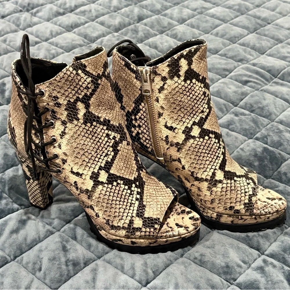 Women’s size 8, All Saints Snakeskin Ankle Peep Toe Boots - Picture 1 of 4